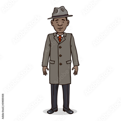 Vector Cartoon Character - Young Afro American Man in Coat and Hat