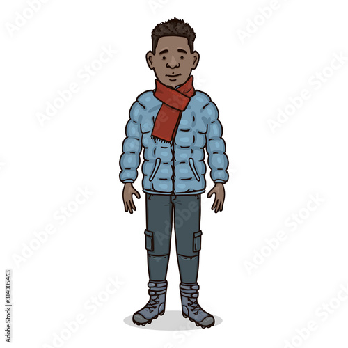 Vector Cartoon Afroamerican Man in Winter Clothes