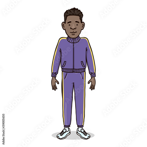 Vector Cartoon Character - Afroamerican Man in Sport Suit and Running Shoes