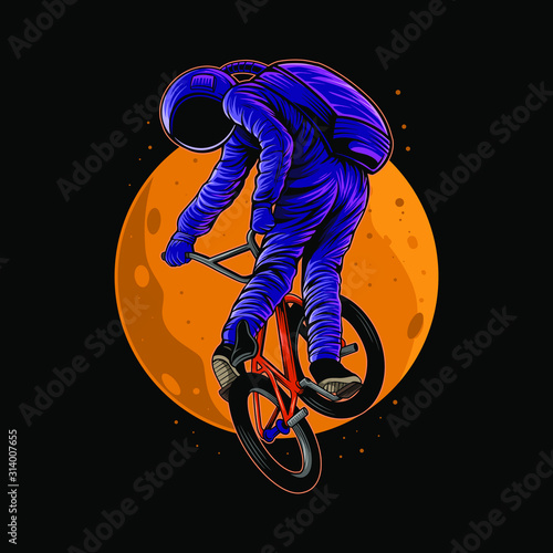 astronaut riding bmx on moon