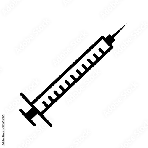 Hypodermic syringe, injection. Diabetes disease icon, glucose monitoring life. Modern infographic logo and pictogram.