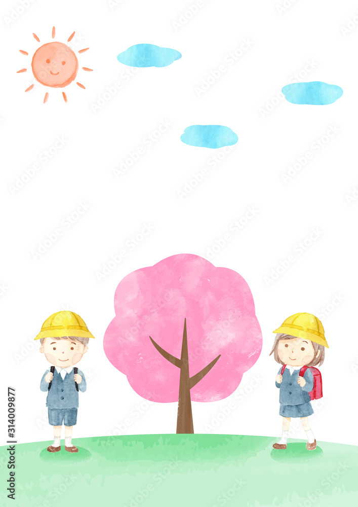 桜の木と小学1年生 水彩イラスト 縦 Vector De Stock Adobe Stock 桜の木と小学1年生 水彩イラスト 縦 Vector De Stock Adobe Stock
