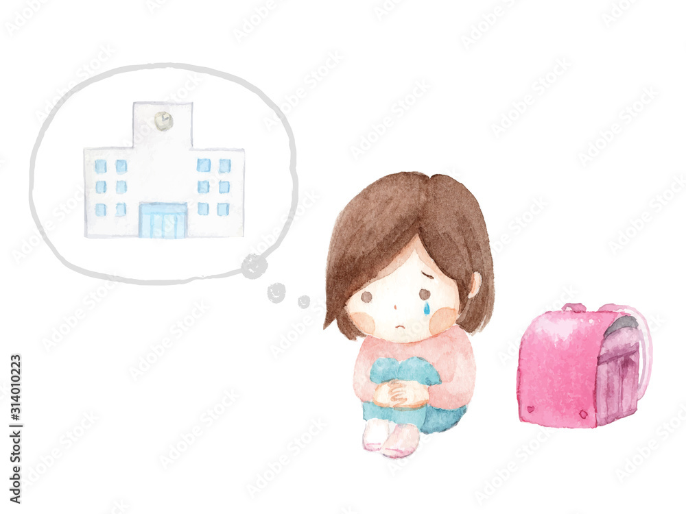 登校が不安な女の子の水彩イラストstock Vector Adobe Stock