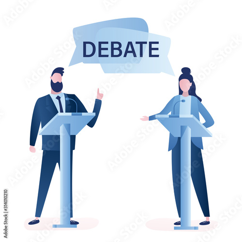 Open debates before Vote. Concept with leaders of opposing political parties conducting intense discussion on public debates.