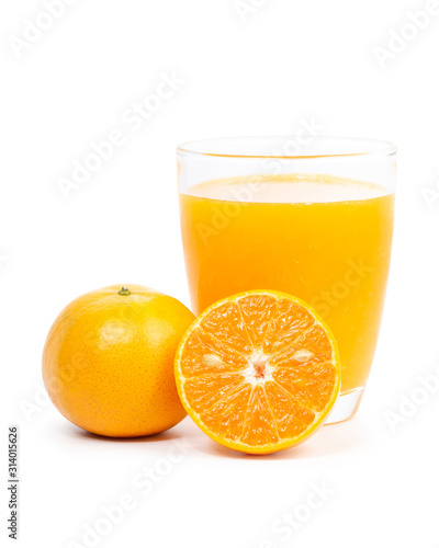 Glass of fresh orange juice isolated on white background 