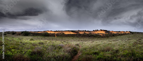 Dunes of red sand under a cloudy sky in the Isimangaliso National Park in Southafrica photo