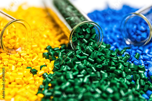 Polymeric dye. Colorant for plastics. Pigment in the granules. photo