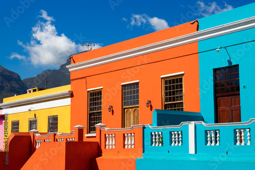 Colored houses in Bo Kapp, a district of Cape Town, South Africa known for it's houses painted in vibrant colors