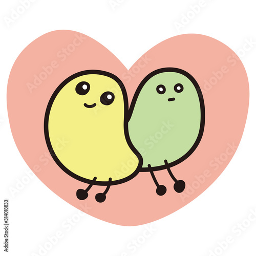 豆の形　丸い　キャラクター　かわいい　つがい