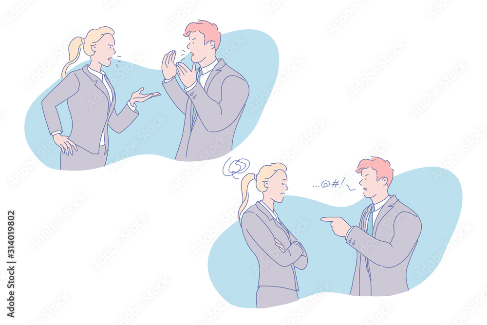 Business conflict, staff rivalry, contention concept Business conflict, staff rivalry, contention concept