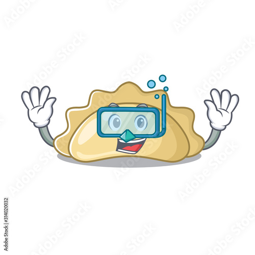 cartoon character of pierogi wearing Diving glasses