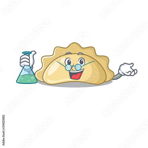 Smart Professor pierogi cartoon character with glass tube