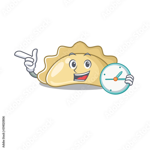 cartoon character style pierogi with having clock