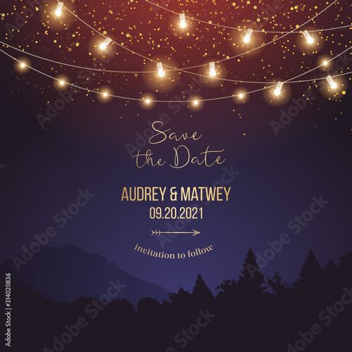 Magic night wedding lights vector design invitation