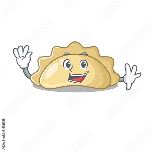 Waving friendly pierogi cartoon in character design