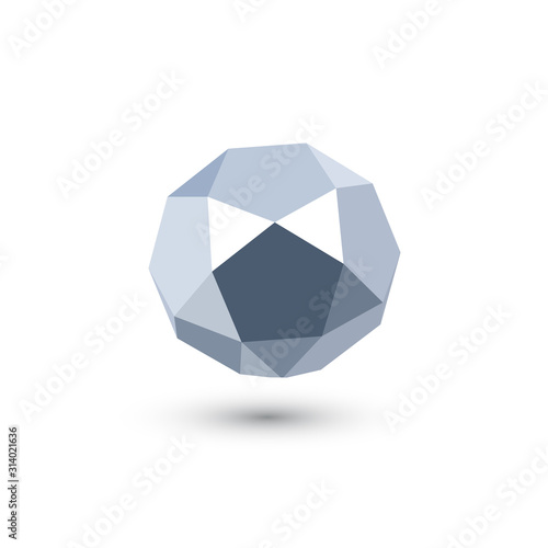 Silver icosadodecahedron on white background. Jewellery stone. Icosahedron, dodecahedron. Abstract geometric shape. Vector illustration. photo