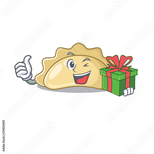Smiley pierogi character with in gift box