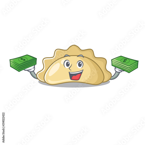 happy rich pierogi character with money on hands