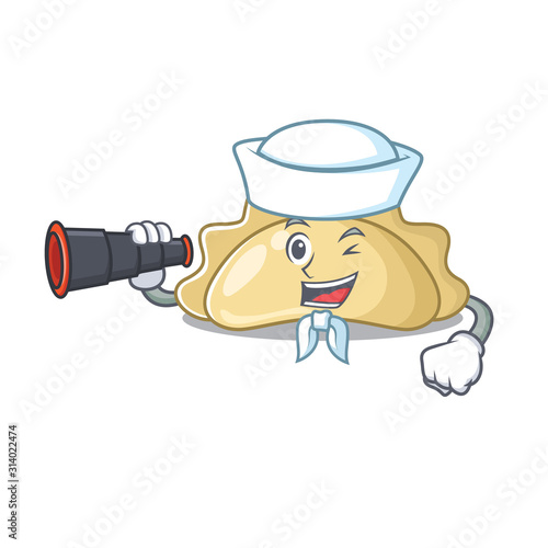 Pierogi cartoon happy Sailor style with binocular