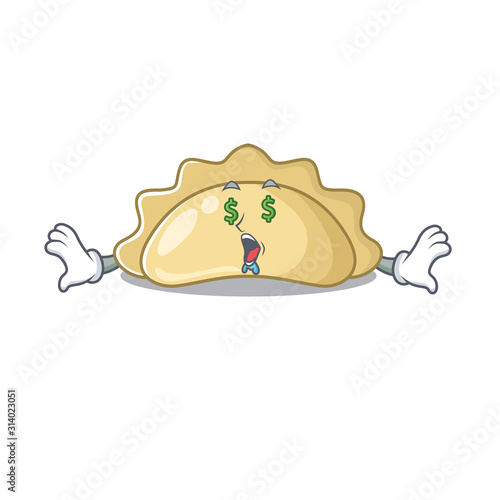 Happy rich pierogi with Money eye cartoon character style