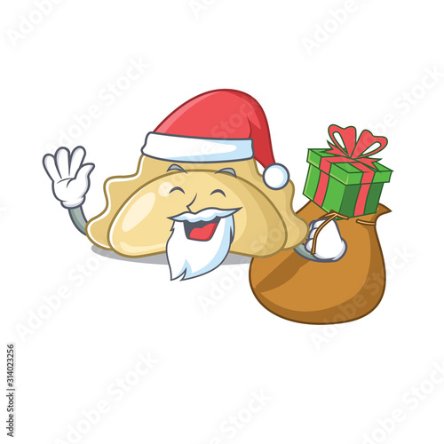 Santa pierogi Cartoon character design having box of gift