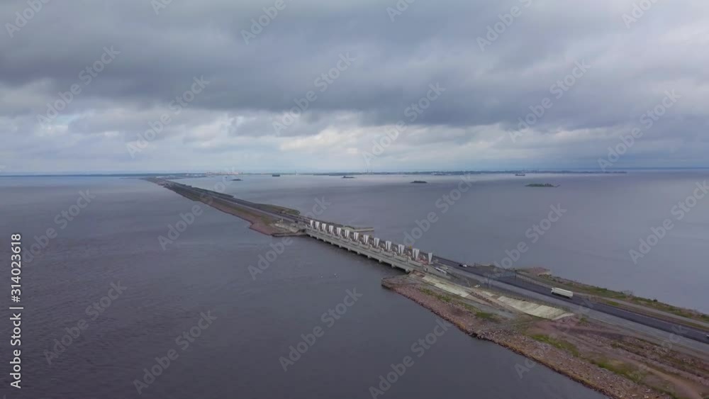 Aerial view of ring highway in Saint-Petersburg at cloudy evening Aerial view of ring highway in Saint-Petersburg at cloudy evening