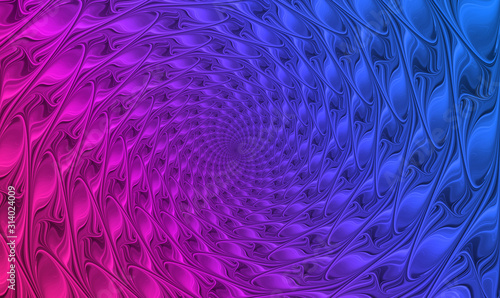 Neon abstract spiral with fractal pattern. Purple and blue color.