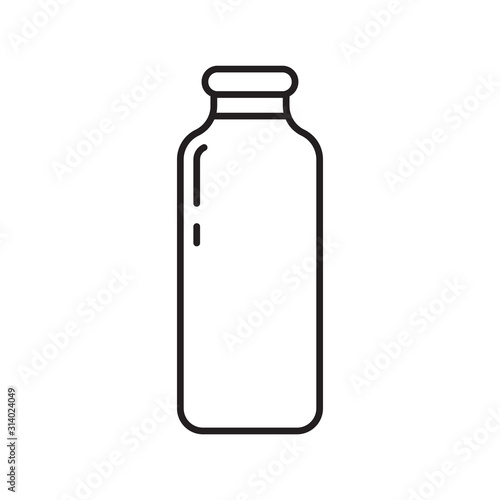 Bottle of milk or juice icon. Thin line art template for logo. Black and white simple illustration. Contour hand drawn isolated vector image on white background