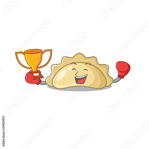 fantastic Boxing winner of pierogi in mascot cartoon style