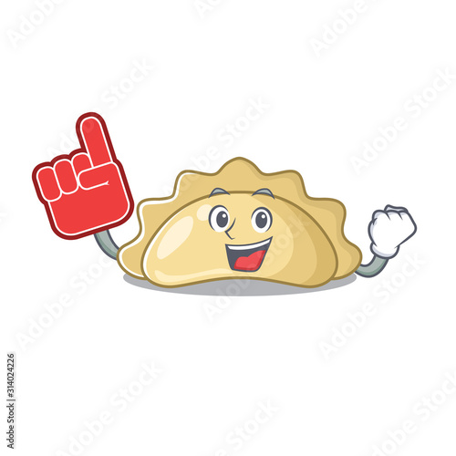 Pierogi mascot cartoon style holding a Foam finger
