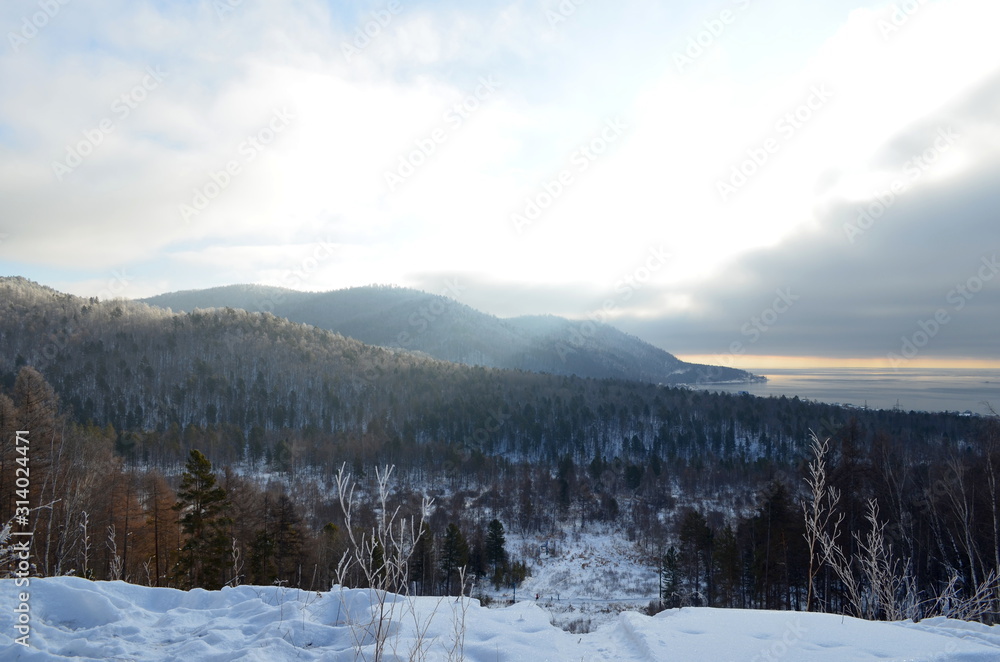 Winter landscape near Angara river source