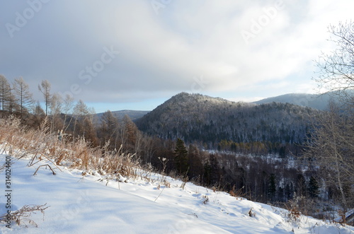 Winter hills near Angara river source