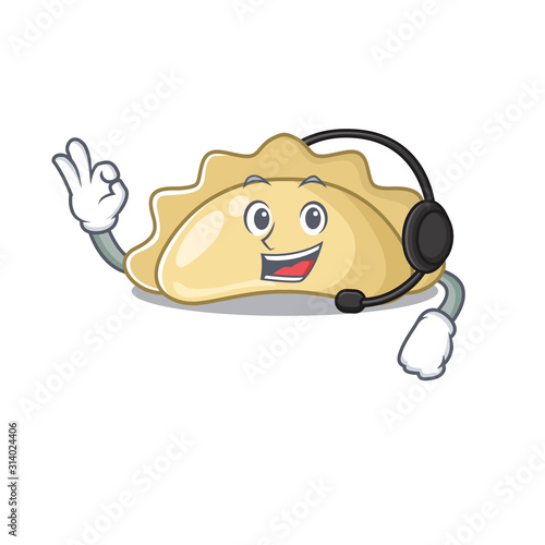 Smiley pierogi cartoon character design wearing headphone