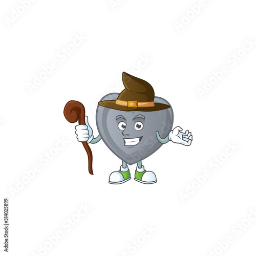cartoon mascot style of grey love dressed as a witch
