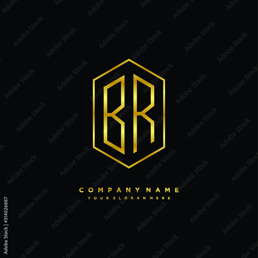 Letter BR logo minimalist luxury gold color