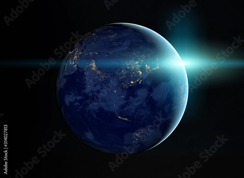 View of planet Earth at night with cities lights on Asia 3D rendering elements of this image furnished by NASA