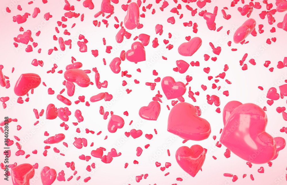 Obraz premium Red falling hearts Valentine day background