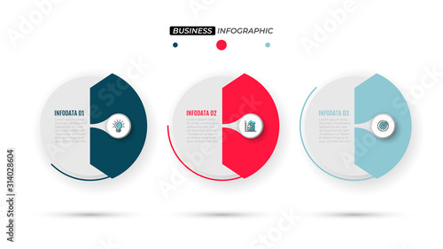 Vector Infographics template. Business concept with paper layout and 3 step, labels. Can be used for brochure, info chart, presentation, web design.