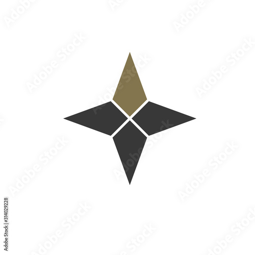Four rays star icon. Star with one gold ray. Stock vector illustration isolated on white background.