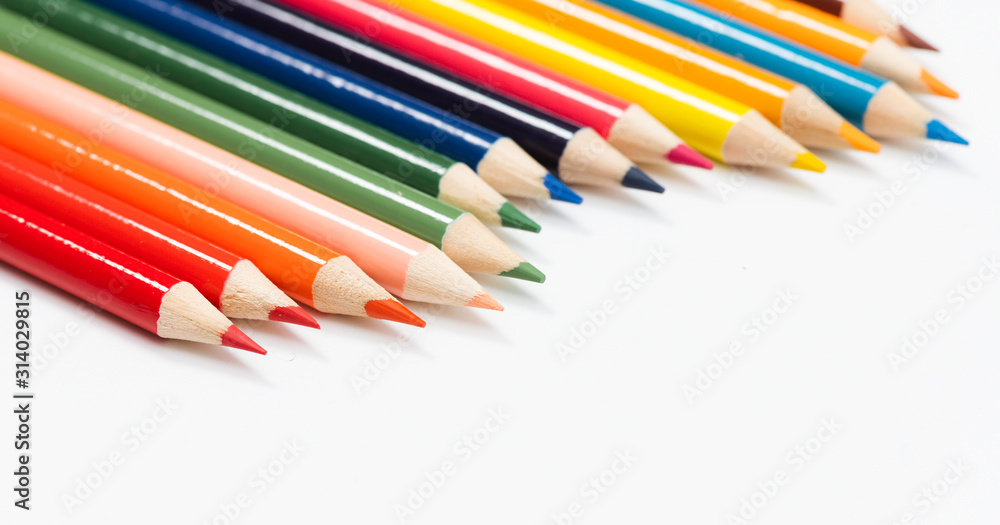 Multi color pencils. the concept of a multinational family and equality in the world.