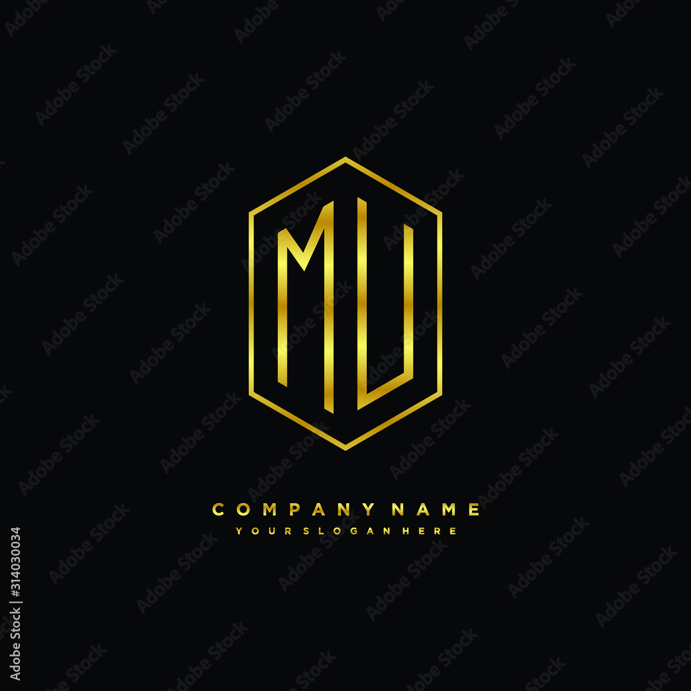 Letter MU logo minimalist luxury gold color