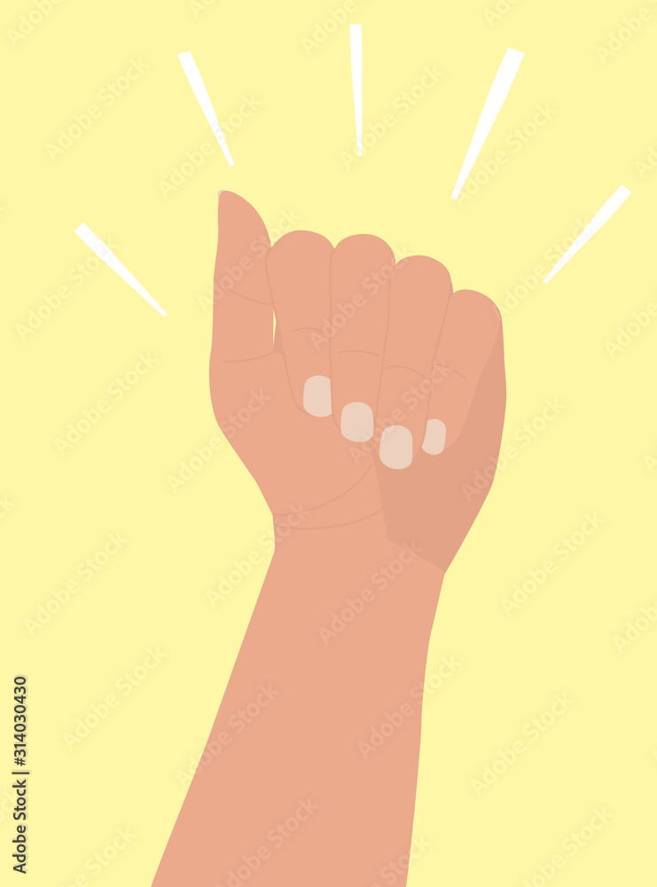 Female hand with a fist raised up. Woman's hand in a flat cartoon style. Girl Power. The concept of feminism, rebel and women's rights. Vector illustration. Arm isolated on yellow background. Female hand with a fist raised up. Woman's hand in a flat cartoon style. Girl Power. The concept of feminism, rebel and women's rights. Vector illustration. Arm isolated on yellow background.