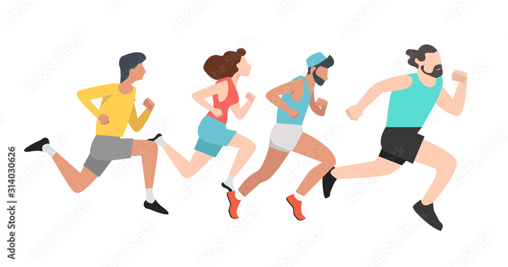 group Running men and women sports background