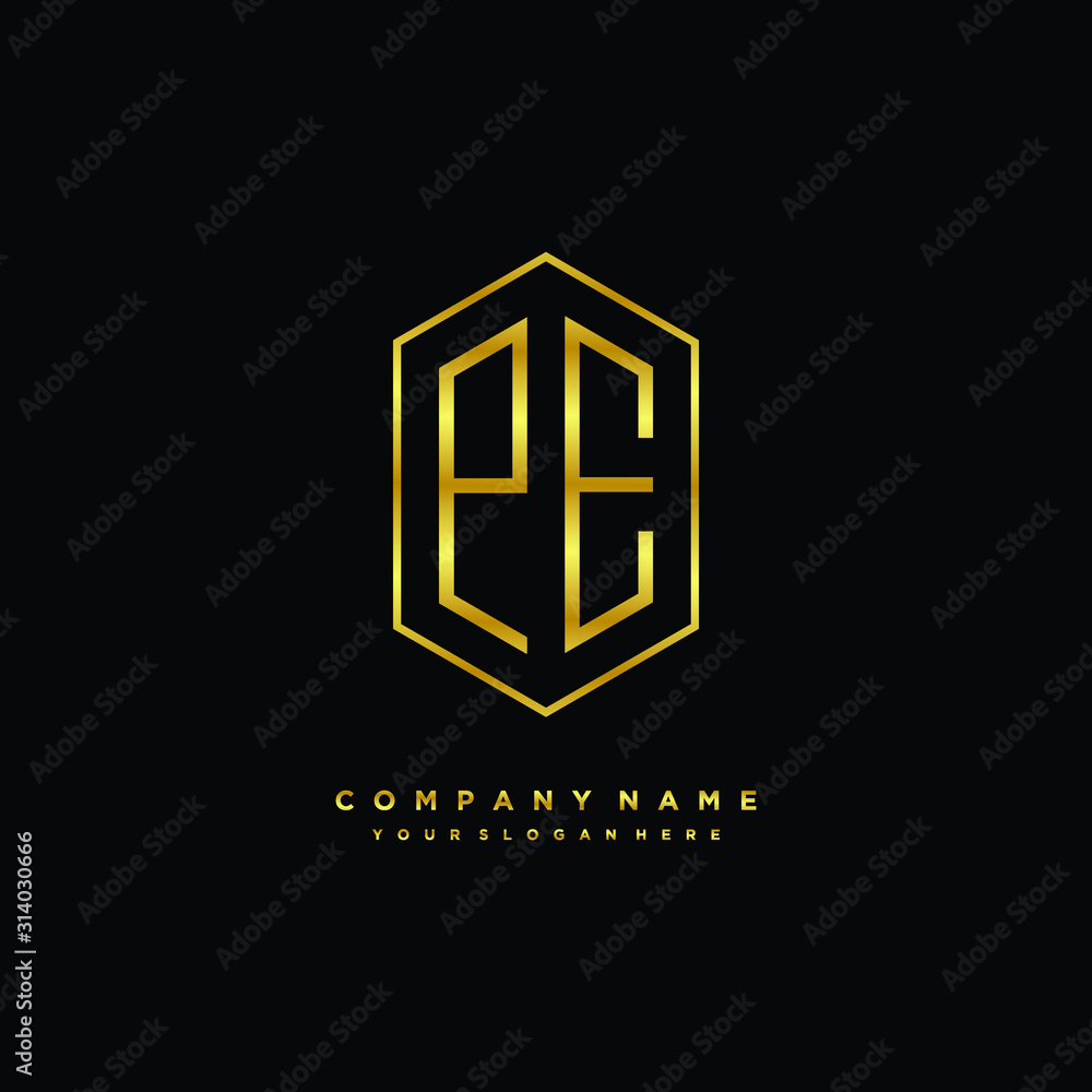 Letter PE logo minimalist luxury gold color