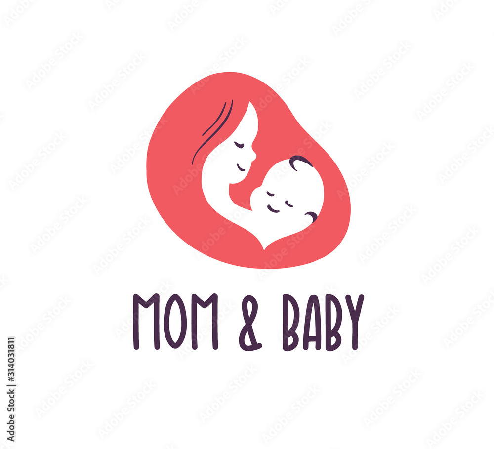Φωτογραφία Mom and baby logo with baby and mother face and head silhouettes isolated on white background