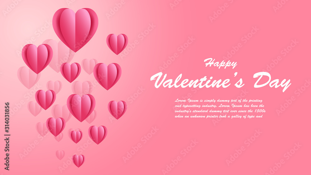 Paper cut elements in shape of heart on pink background. Vector symbols of love for Valentine's Day and  greeting card design.