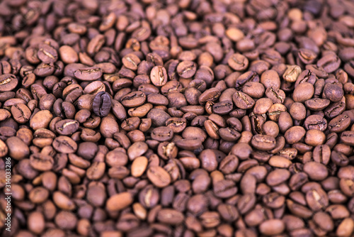 Coffee beans on table for background