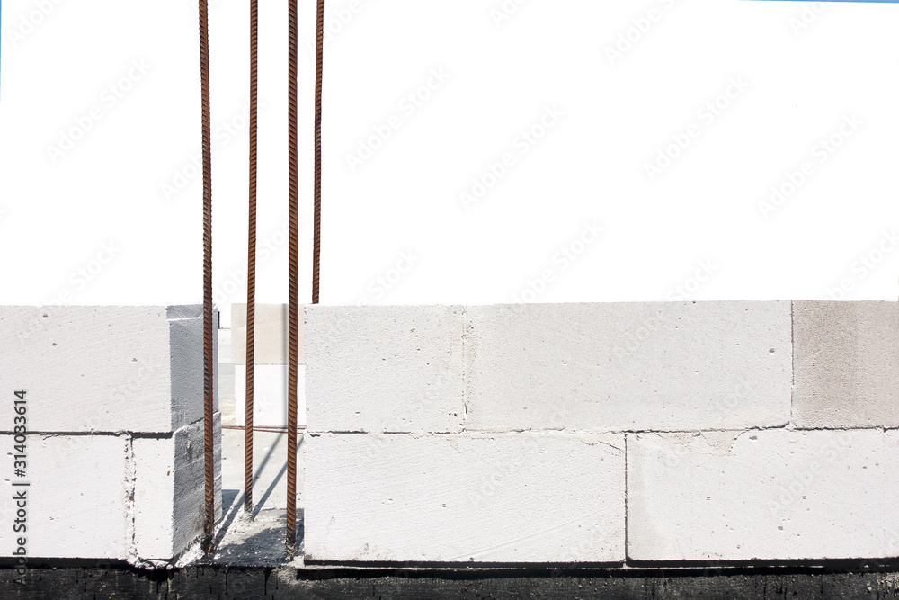 White wall under construction made by foam lightweight concrete block