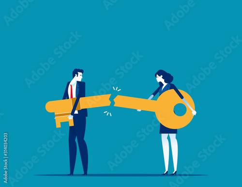 Business success key destroyed. Concept business broke vector illustration, Bankruptcy