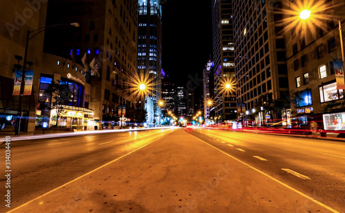 Michigan Ave Chicago at Night Long Shutter